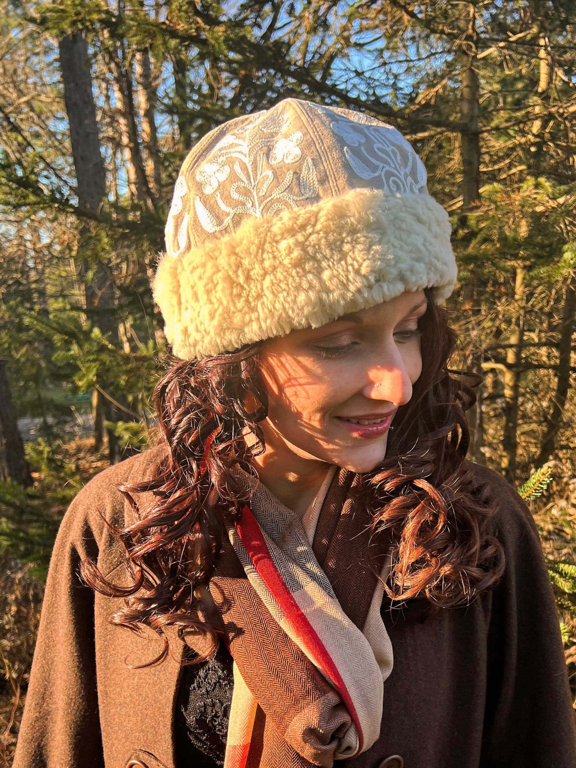 Handcrafted Ivory Suede Embroidered Hat-0