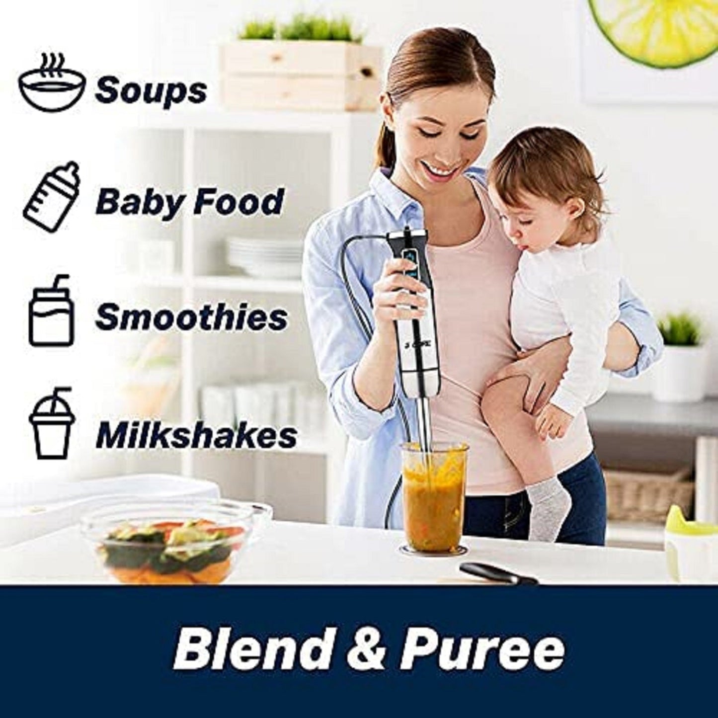 5 Core 5-in-1 Immersion Hand Blender, Powerful 500W Motor- 8 Speed Handheld Stick Blender with 304 Stainless Steel Blades, BPA-Free Milk Frother, Smoothies, Egg Whisk, Puree Infant Food, Sauces and Soups HB 1520-4