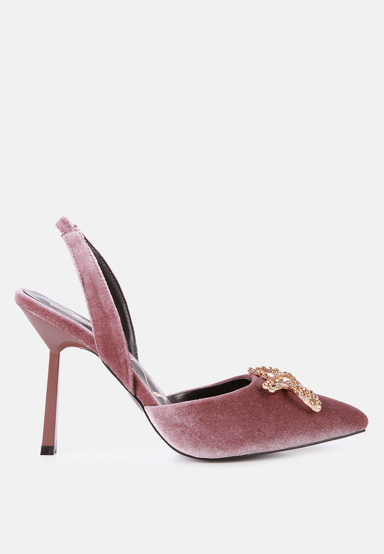 firebird velvet diamante detail heeled slingback mules-0