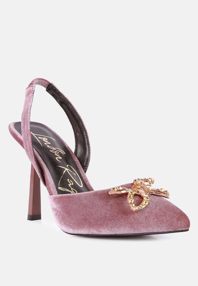 firebird velvet diamante detail heeled slingback mules-1