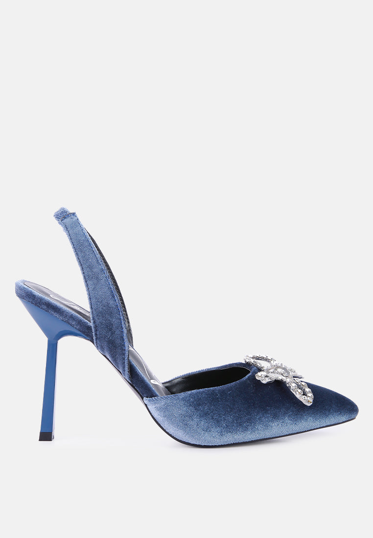 firebird velvet diamante detail heeled slingback mules-5