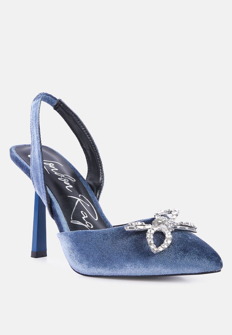 firebird velvet diamante detail heeled slingback mules-6