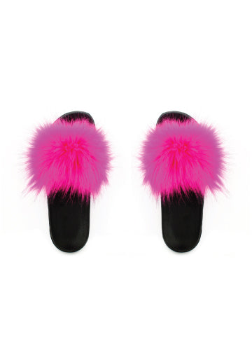 Faux Fur Slides | Hot Pink - Scarvesnthangs