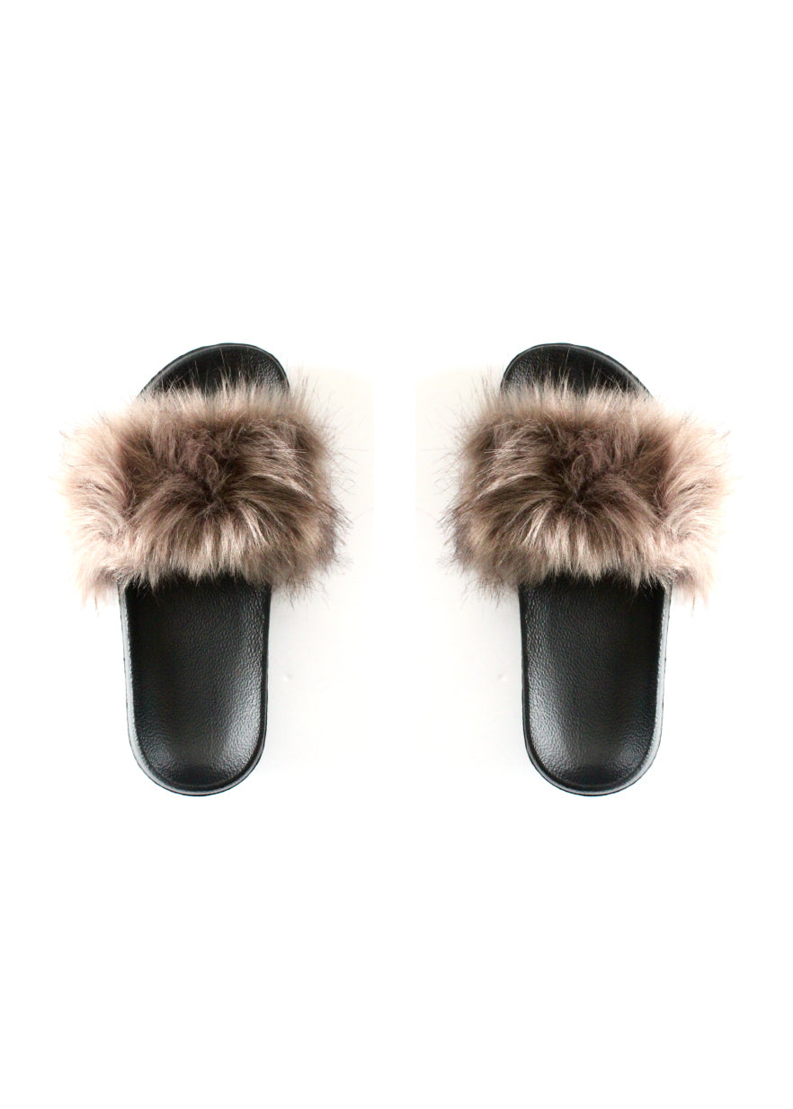 Faux Fur Slides | Taupe - Scarvesnthangs