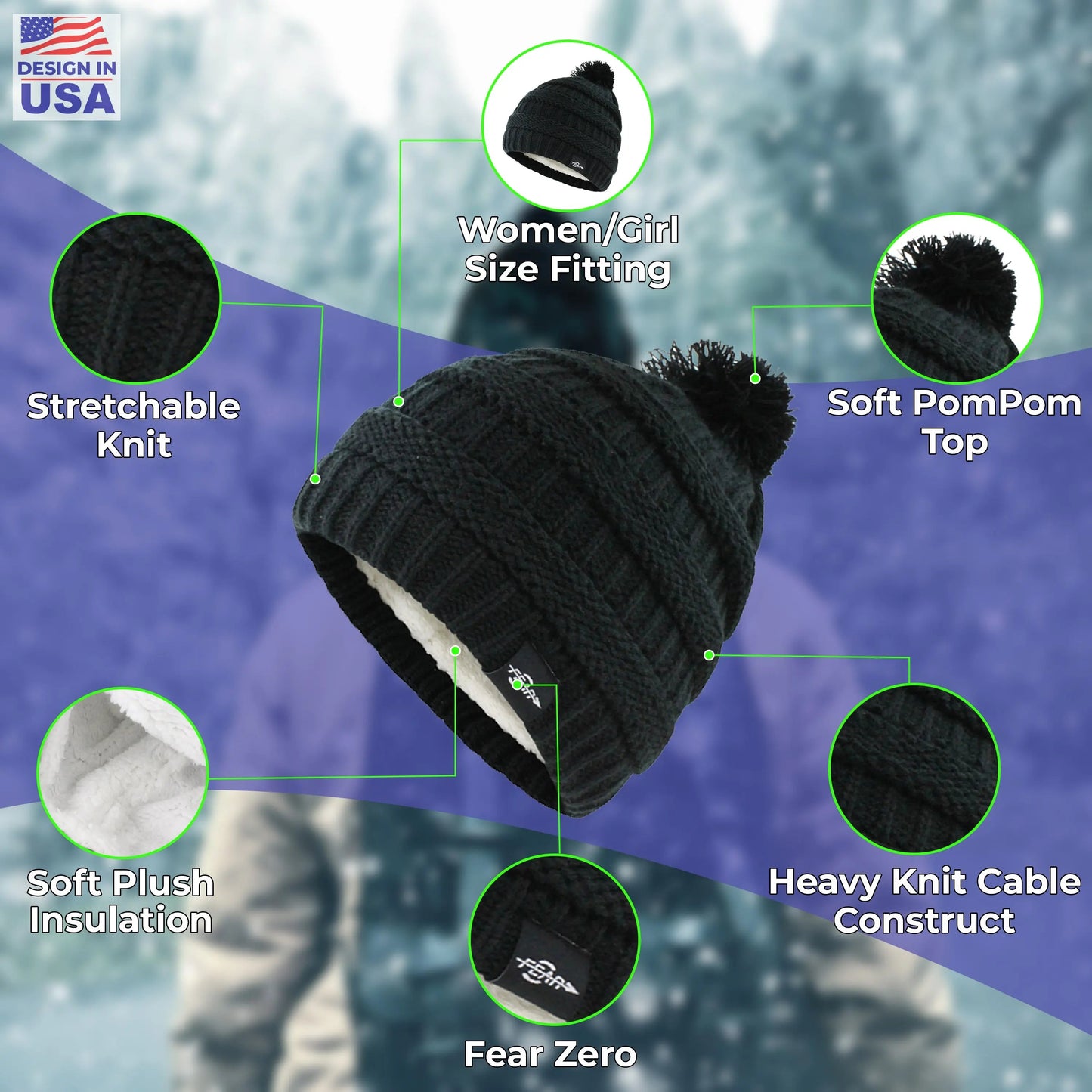 Fear0 NJ Warmest Plush Insulated Cuff Knit Pom Women Winter Beanie Hat-2