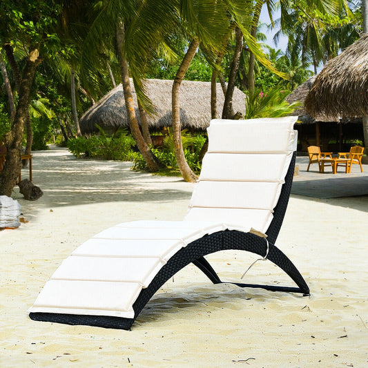 Folding Patio Rattan Portable Lounge Chair Chaise with Cushion - Scarvesnthangs