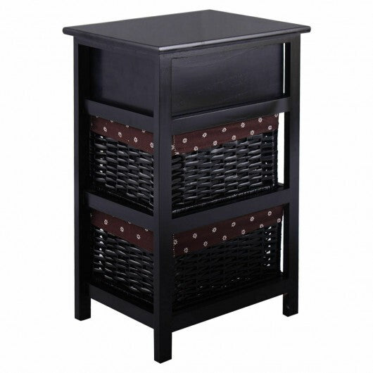 3 Tier Set of 2 Wood Nightstand with 1 and 2 Drawer -Black - Scarvesnthangs