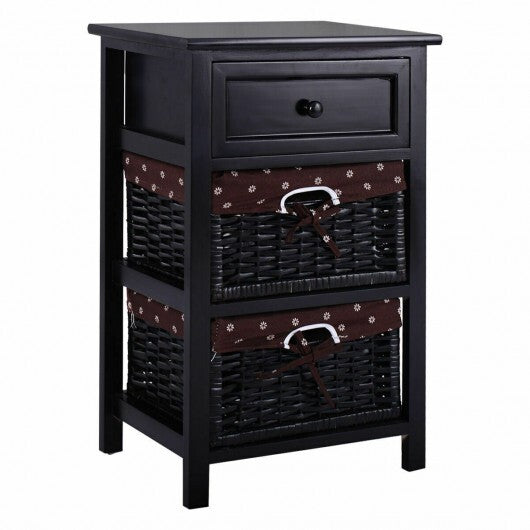 3 Tier Set of 2 Wood Nightstand with 1 and 2 Drawer -Black - Scarvesnthangs
