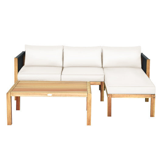 3 Piece Patio Acacia Sofa Set with Nylon Armrest - Scarvesnthangs