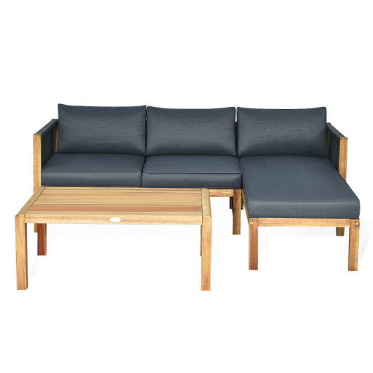 3 Piece Patio Acacia Sofa Set with Nylon Armrest - Scarvesnthangs