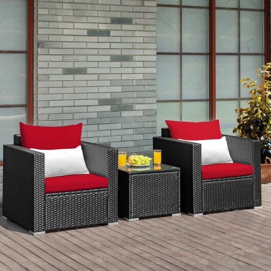 3 Pieces Patio Wicker Conversation Set?with Cushion-White - Scarvesnthangs