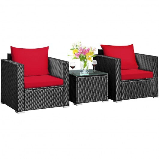 3 Pieces Patio Wicker Conversation Set?with Cushion-White - Scarvesnthangs