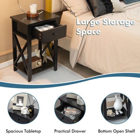 Storage End Bedside Drawer Nightstand w/ Bottom Shelf-Black - Scarvesnthangs