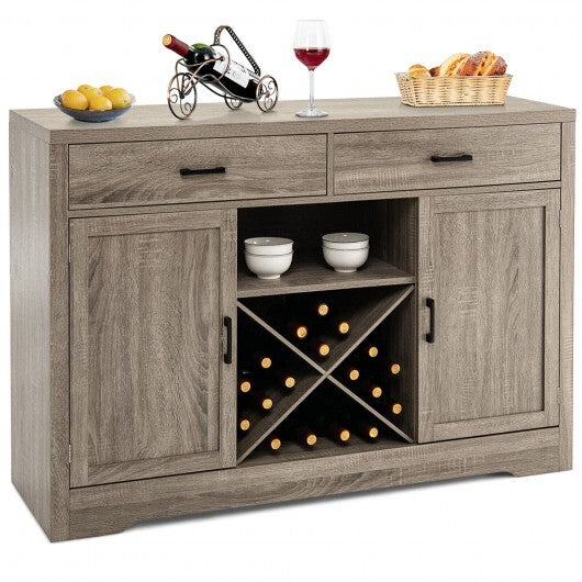 Wooden Buffet Cabinet with 2 Large Storage Drawers and Detachable Wine Rack - Scarvesnthangs