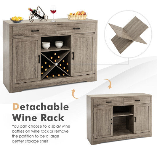 Wooden Buffet Cabinet with 2 Large Storage Drawers and Detachable Wine Rack - Scarvesnthangs