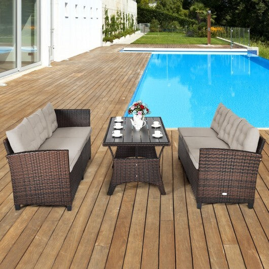 3 Pieces Hand-Woven Rattan Outdoor Sofa Set with Dining Table - Scarvesnthangs