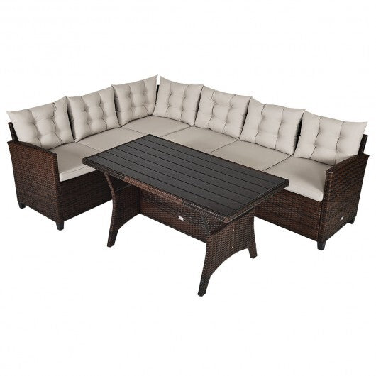 3 Pieces Hand-Woven Rattan Outdoor Sofa Set with Dining Table - Scarvesnthangs