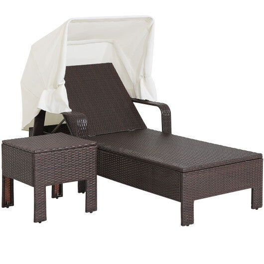 Outdoor Chaise Lounge Chair and Table Set with Folding Canopy and Armrests - Scarvesnthangs