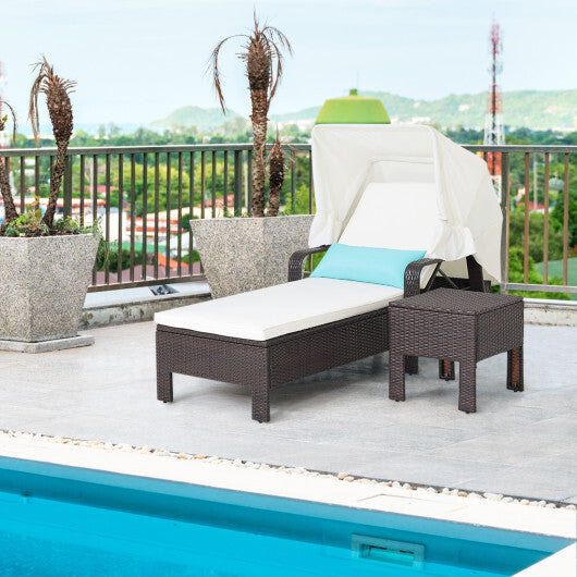 Outdoor Chaise Lounge Chair and Table Set with Folding Canopy and Armrests - Scarvesnthangs