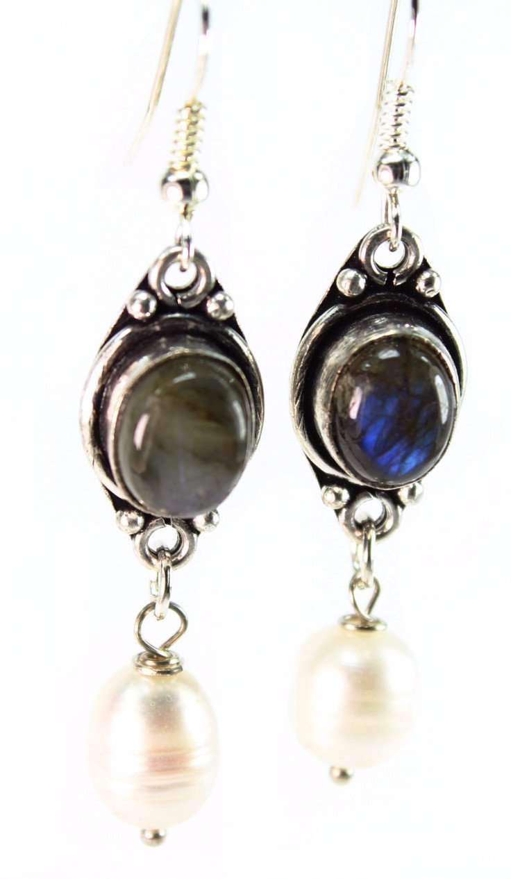 Labradorite & Pearl Drop Earrings - Scarvesnthangs