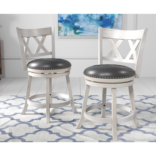 25.5 Inch Hand-Antiqued Stool Set of 2 with Wider Padded Seat-White - Scarvesnthangs