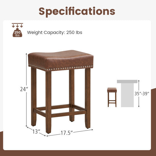 24 Inch Upholstered PU Leather Bar Stools Set of 2-Brown - Scarvesnthangs