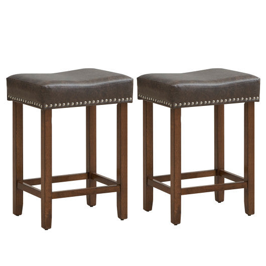 24 Inch Upholstered PU Leather Bar Stools Set of 2-Brown - Scarvesnthangs