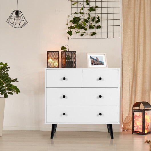 4 Drawers Dresser Chest of Drawers Free Standing Sideboard Cabinet-White - Scarvesnthangs