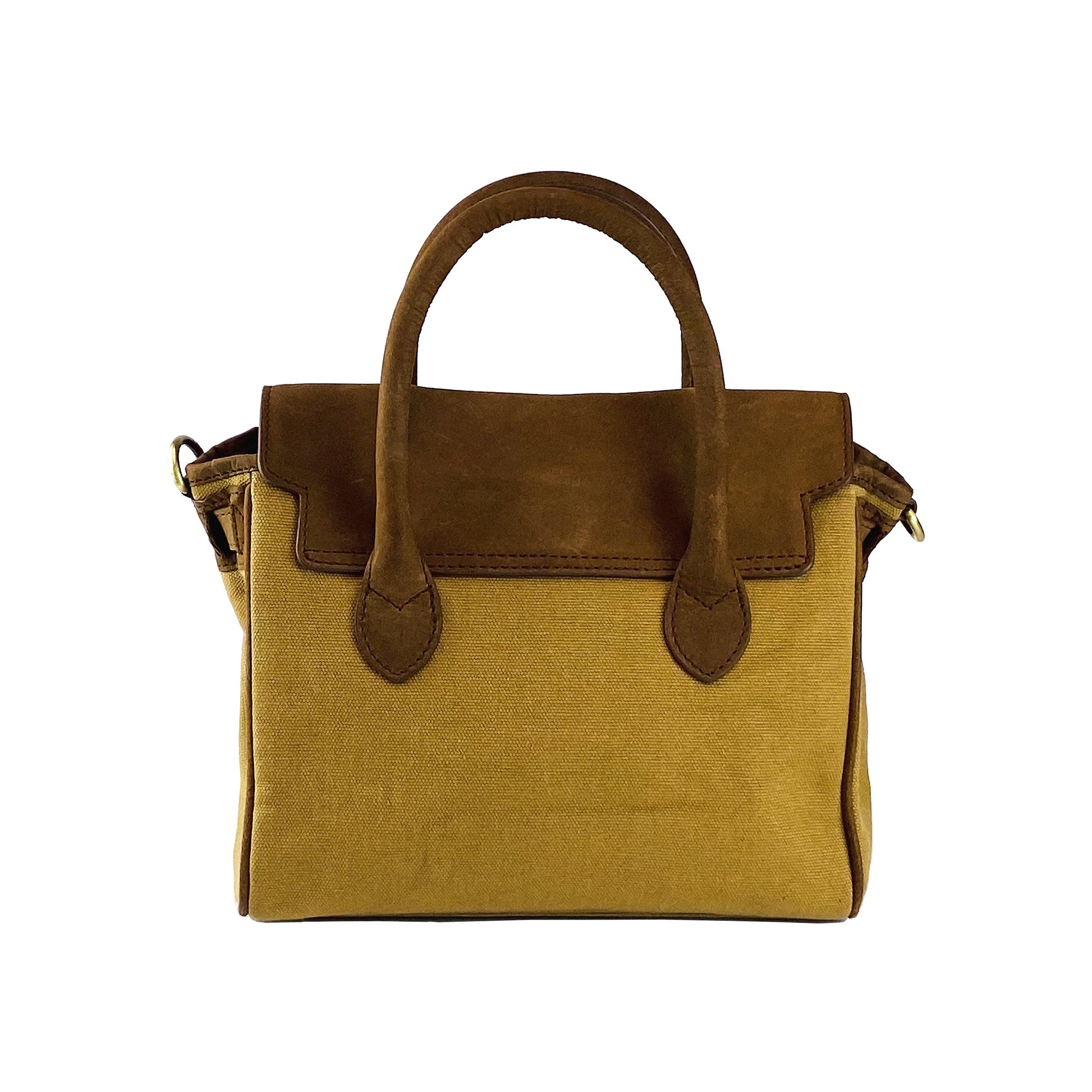 K0042BACB | Mini Handbag in Canvas/Genuine Leather Made in Italy. Removable shoulder strap. Attachments with metal snap hooks in Antique Brass - Hazelnut color - Dimensions: 24 x 20 x 12 cm-4