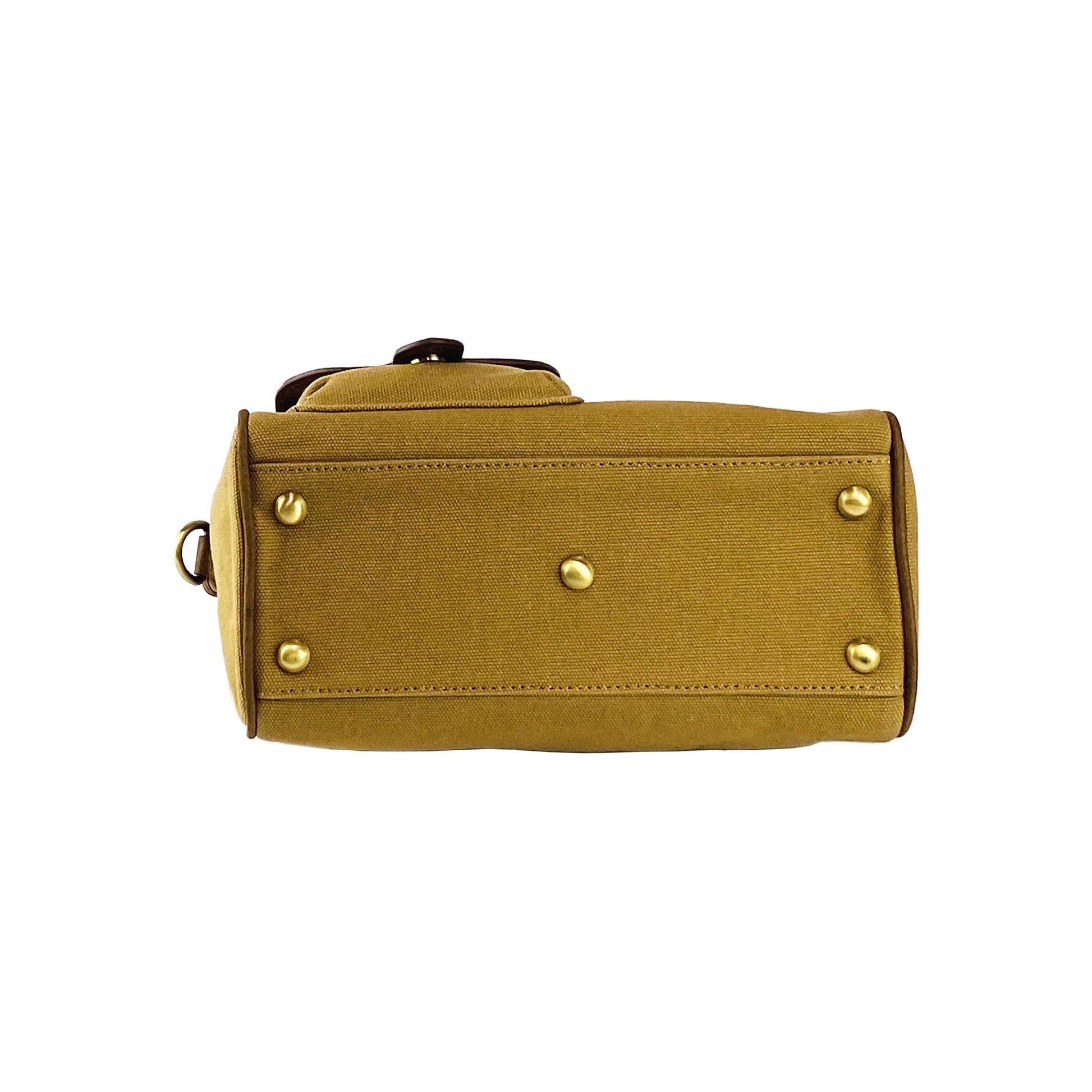 K0042BACB | Mini Handbag in Canvas/Genuine Leather Made in Italy. Removable shoulder strap. Attachments with metal snap hooks in Antique Brass - Hazelnut color - Dimensions: 24 x 20 x 12 cm-5