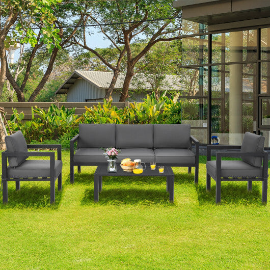 4 Pieces Outdoor Furniture Set for Backyard and Poolside-Gray - Scarvesnthangs