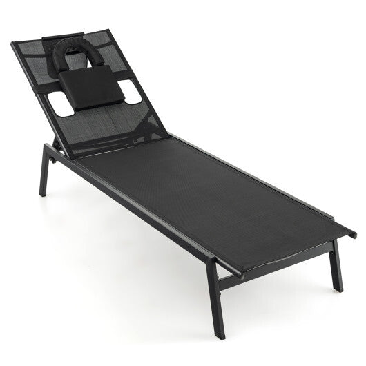Patio Sunbathing Lounge Chair 5-Position Adjustable Tanning Chair-Black - Scarvesnthangs