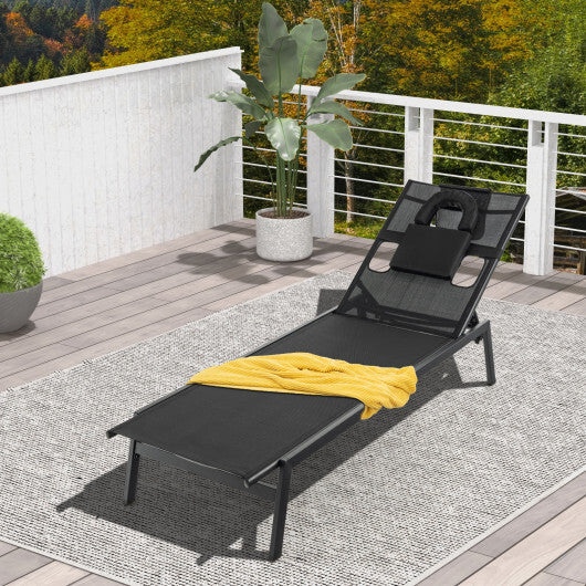 Patio Sunbathing Lounge Chair 5-Position Adjustable Tanning Chair-Black - Scarvesnthangs