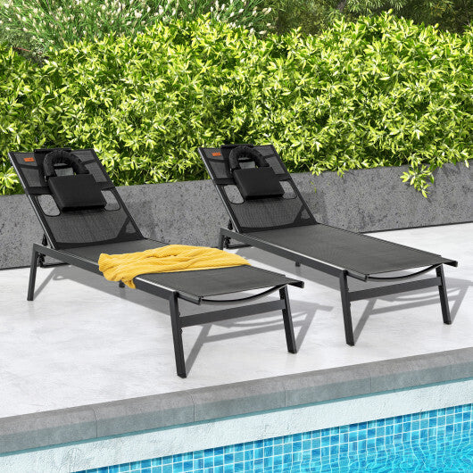 Patio Sunbathing Lounge Chair 5-Position Adjustable Tanning Chair-Black - Scarvesnthangs