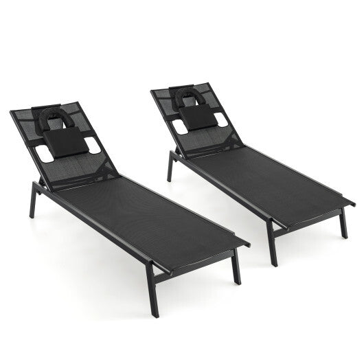 Patio Sunbathing Lounge Chair 5-Position Adjustable Tanning Chair-Black - Scarvesnthangs