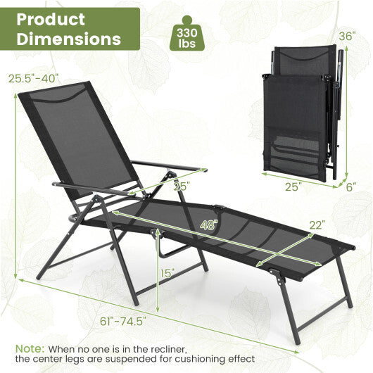 2 Piece Patio Folding Chaise Lounge Chairs Recliner with 6-Level Backrest-Coffee - Scarvesnthangs