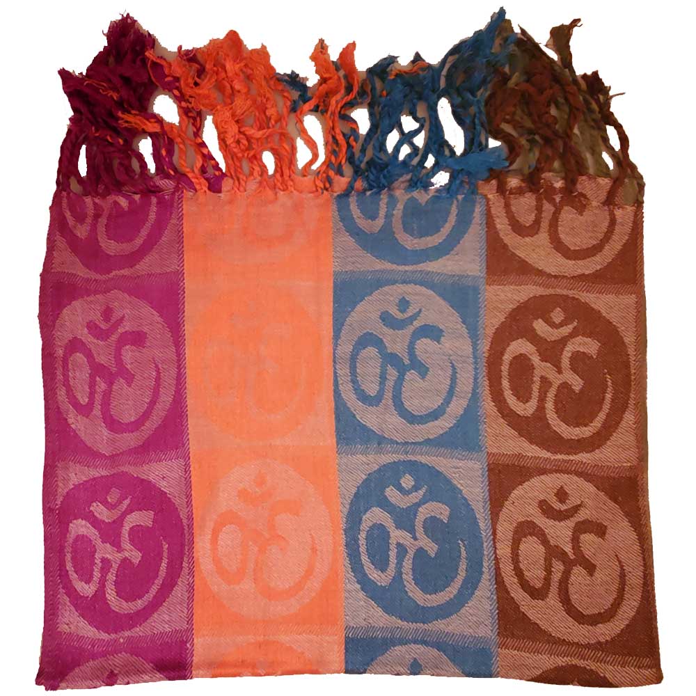 Four-Color Om Meditation Symbol Handwoven Tassel Scarf - Scarvesnthangs