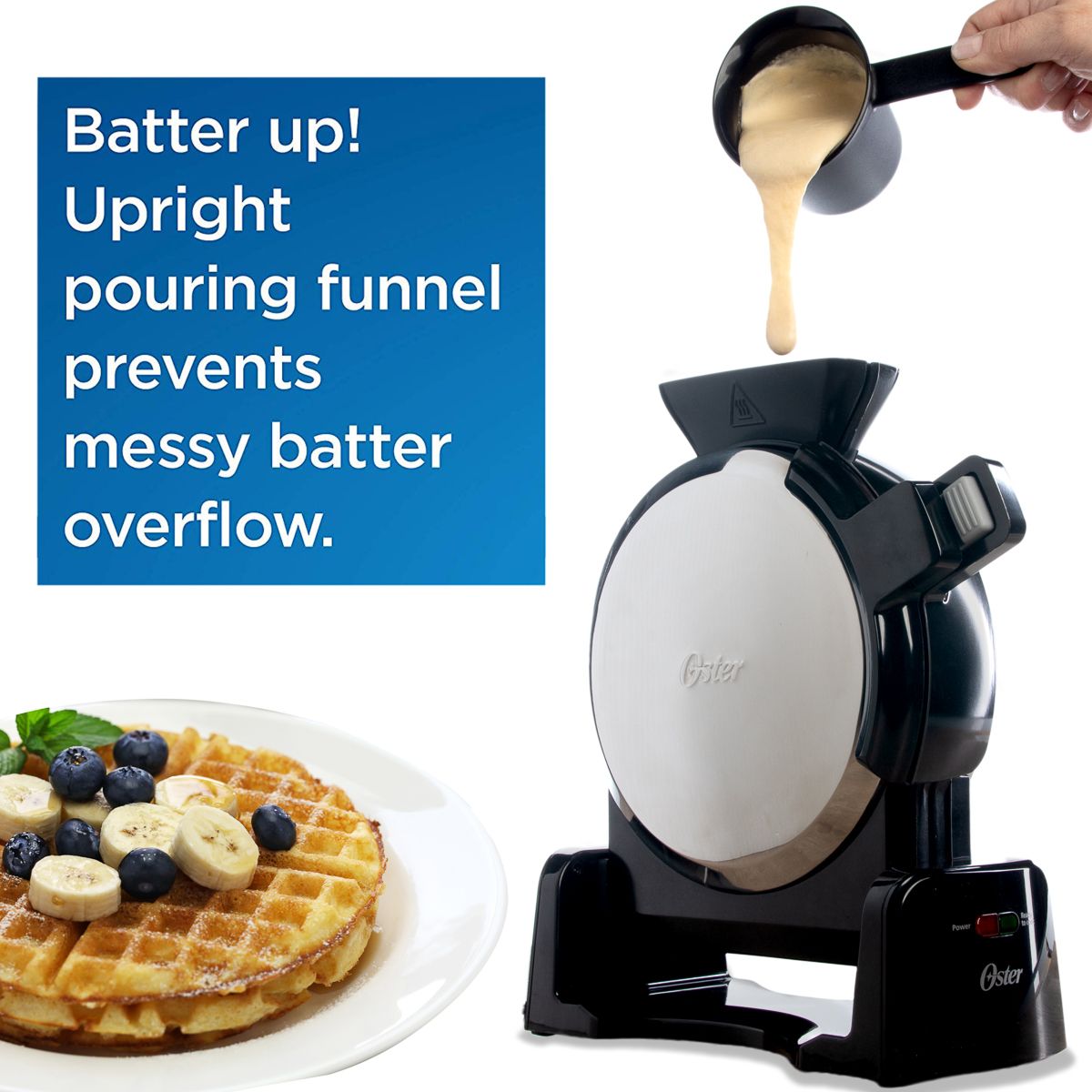 Oster Vertical Waffle Maker w/ Mess-Free Pouring Funnel and Scoop - Scarvesnthangs