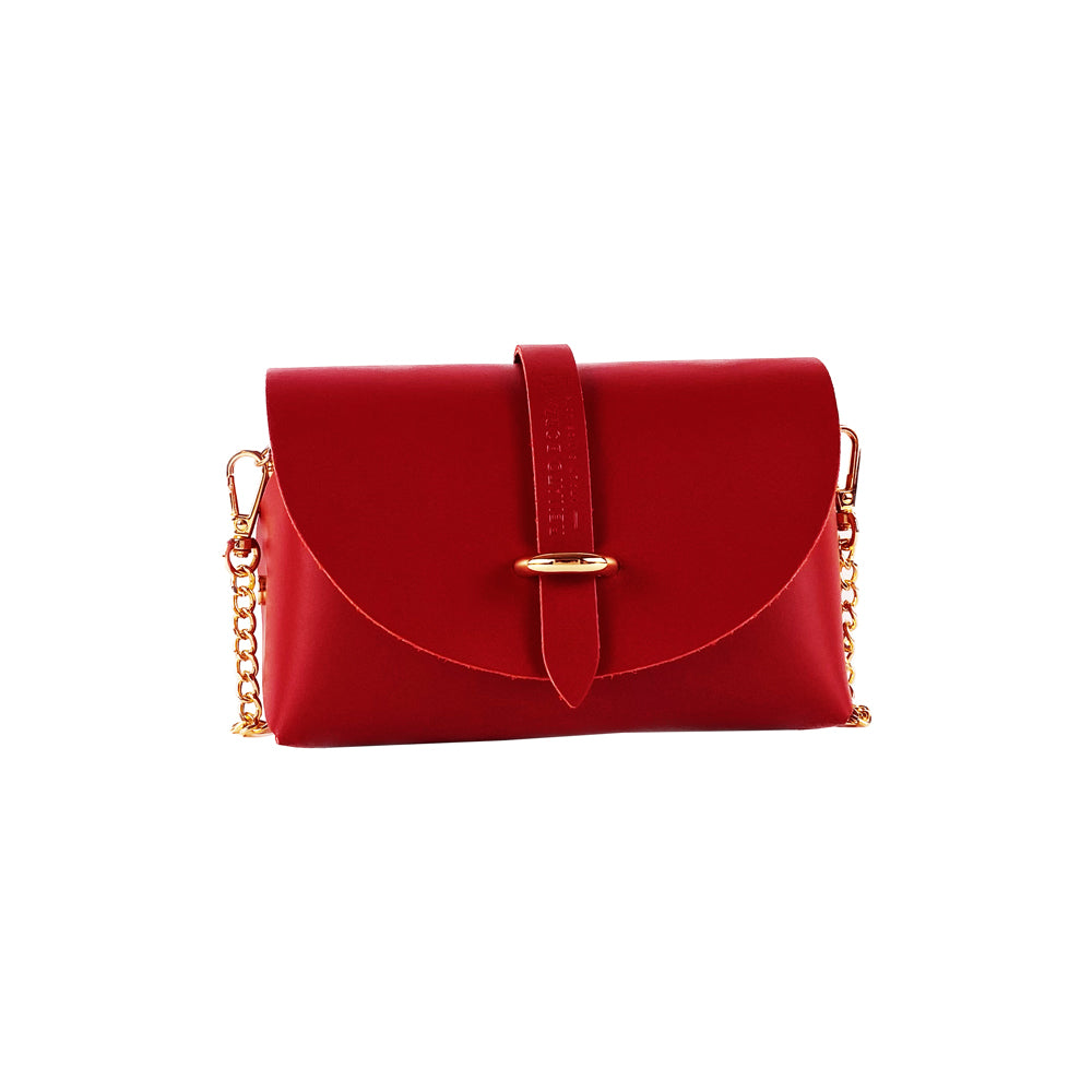 RB1001V | Small bag in genuine leather Made in Italy with removable shoulder strap and shiny gold metal closure loop - Red color - Dimensions: 16.5 x 11 x 8 cm-1