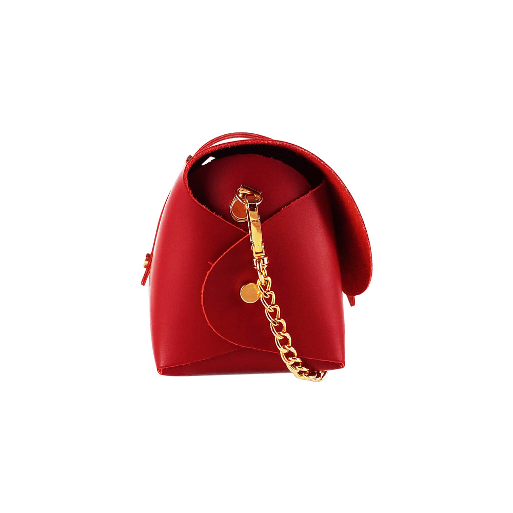 RB1001V | Small bag in genuine leather Made in Italy with removable shoulder strap and shiny gold metal closure loop - Red color - Dimensions: 16.5 x 11 x 8 cm-2