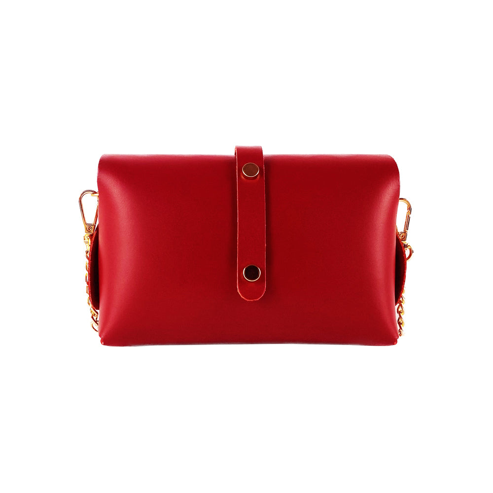 RB1001V | Small bag in genuine leather Made in Italy with removable shoulder strap and shiny gold metal closure loop - Red color - Dimensions: 16.5 x 11 x 8 cm-3