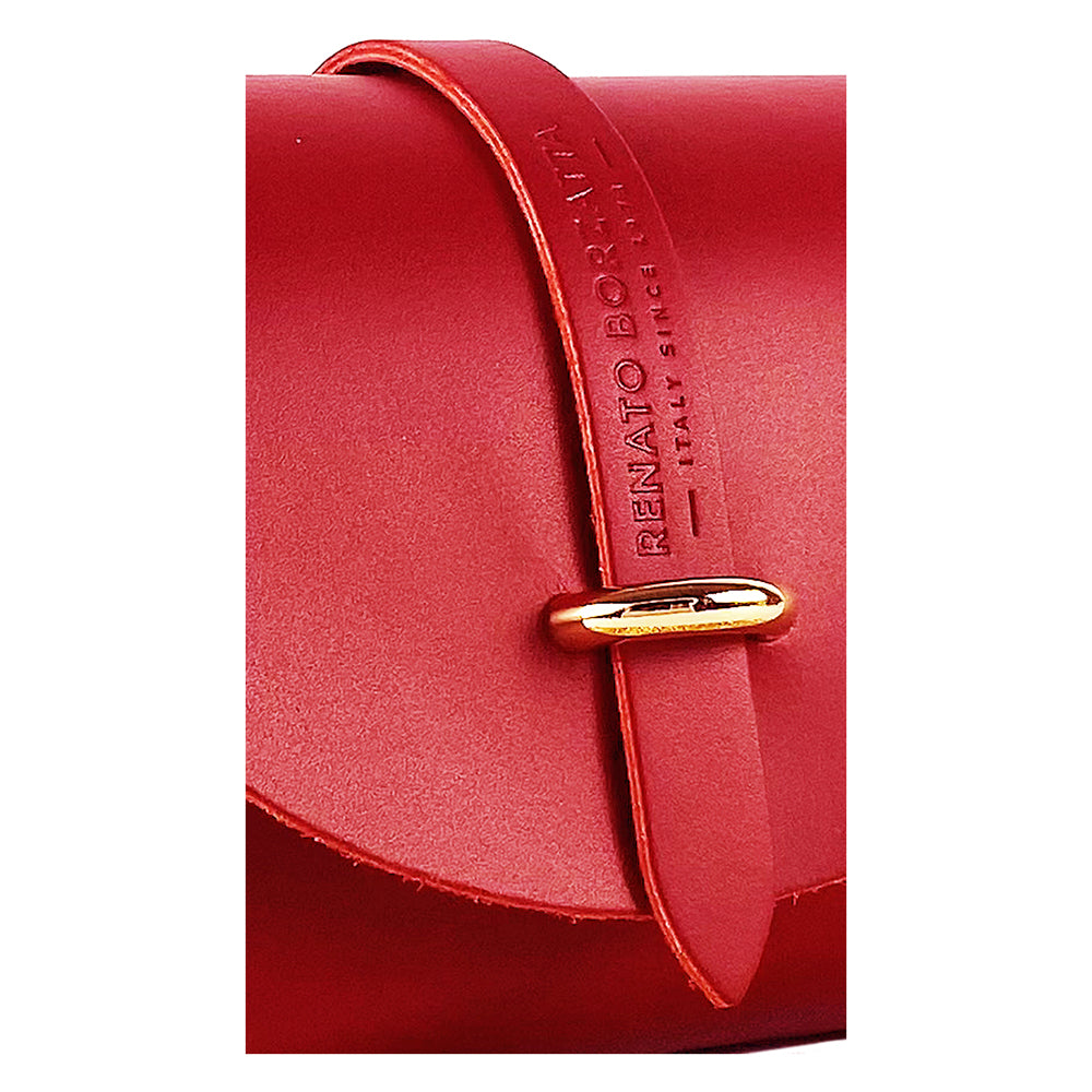 RB1001V | Small bag in genuine leather Made in Italy with removable shoulder strap and shiny gold metal closure loop - Red color - Dimensions: 16.5 x 11 x 8 cm-4
