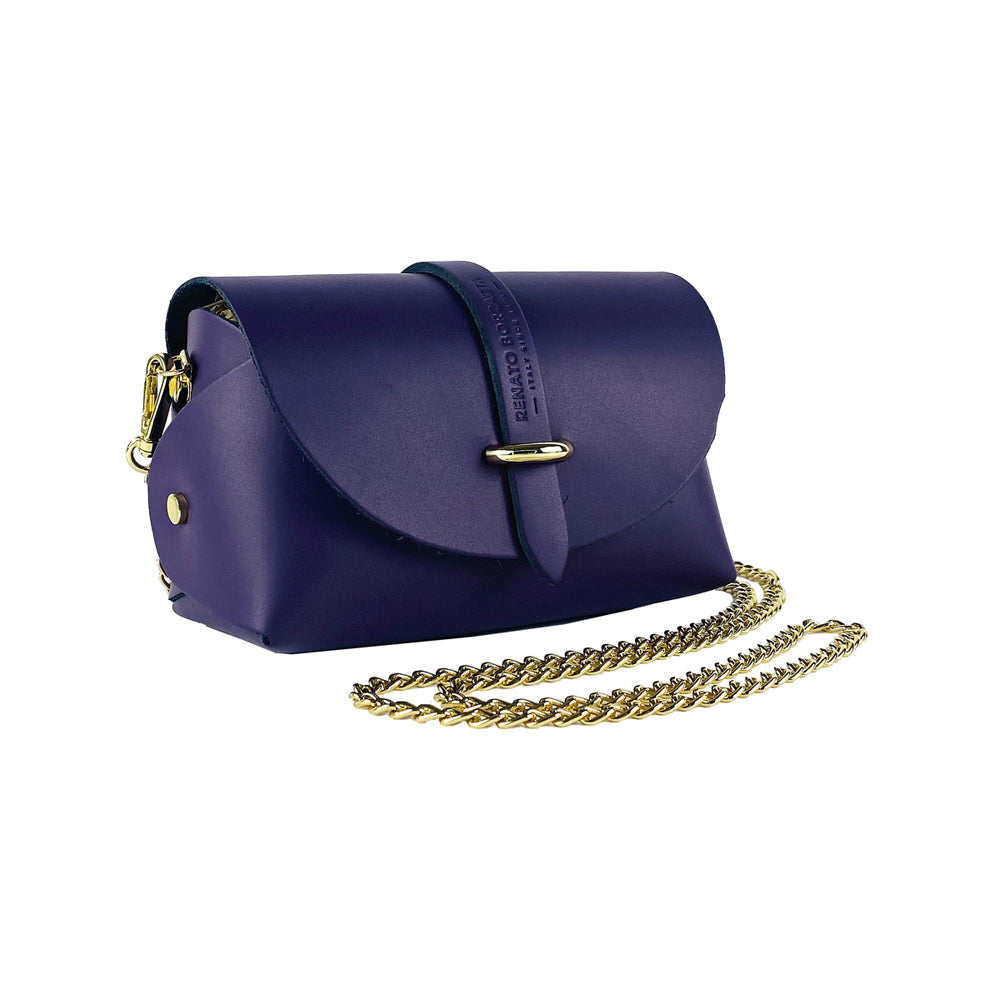 RB1001Y | Small bag in genuine leather Made in Italy with removable shoulder strap and shiny gold metal closure loop - Purple color - Dimensions: 16.5 x 11 x 8 cm-0