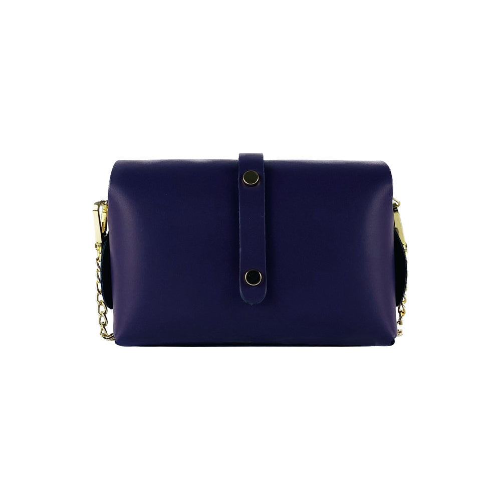 RB1001Y | Small bag in genuine leather Made in Italy with removable shoulder strap and shiny gold metal closure loop - Purple color - Dimensions: 16.5 x 11 x 8 cm-1