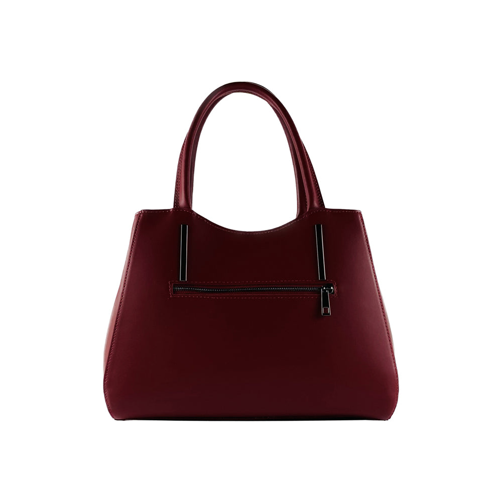 RB1004V | Handbag in Genuine Leather Made in Italy with removable shoulder strap and attachments with metal snap hooks in Gunmetal - Red color - Dimensions: 33 x 25 x 15 cm + Handles 13 cm-1