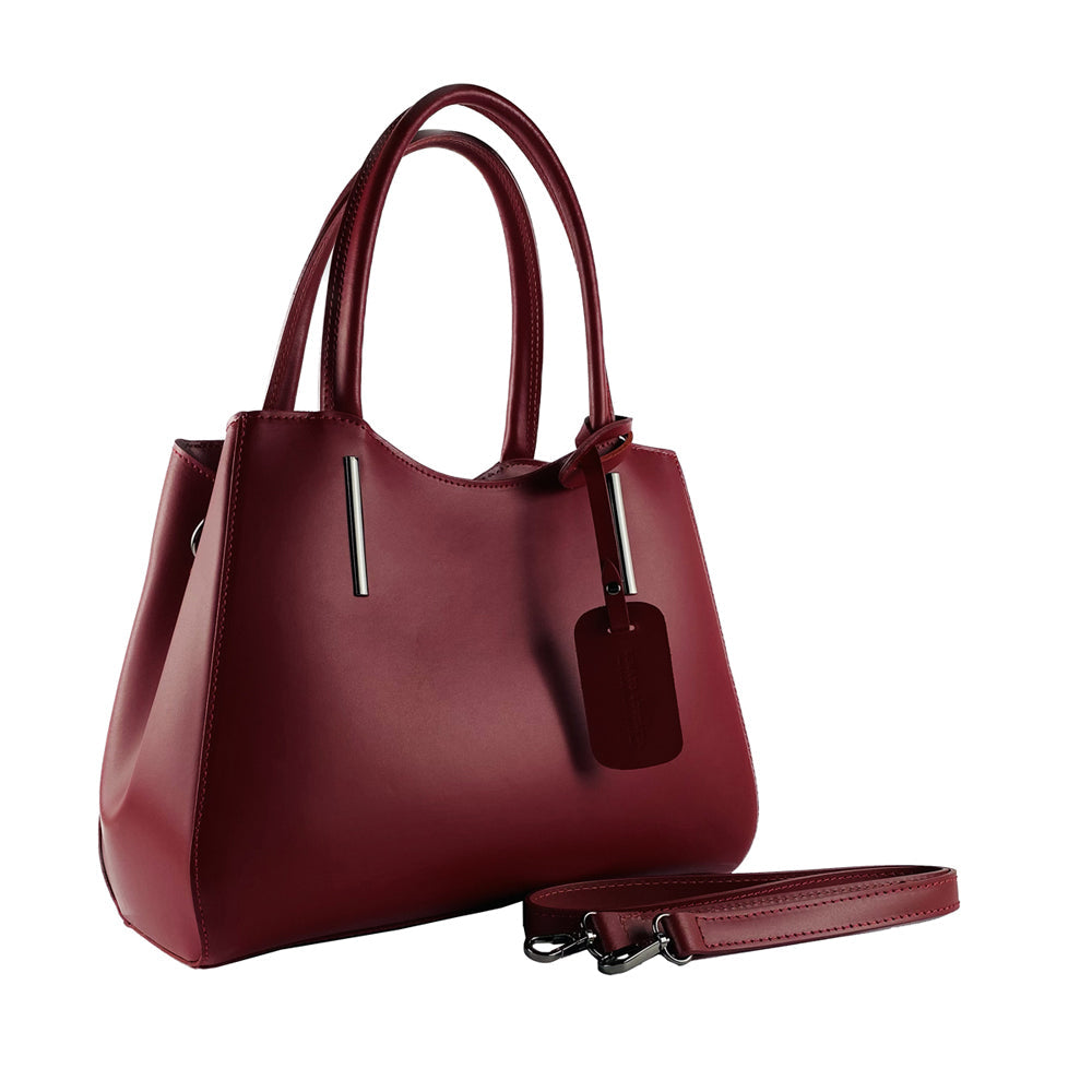 RB1004V | Handbag in Genuine Leather Made in Italy with removable shoulder strap and attachments with metal snap hooks in Gunmetal - Red color - Dimensions: 33 x 25 x 15 cm + Handles 13 cm-2