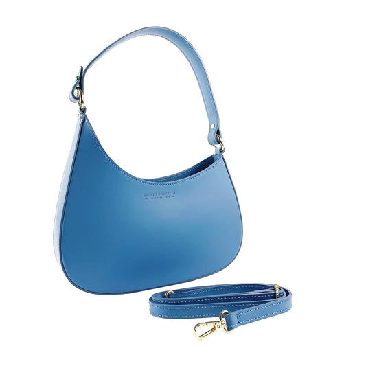 RB1013P | Women's shoulder bag and removable shoulder strap in Genuine Leather Made in Italy. Attachments with shiny gold metal snap hooks - Avio color - Dimensions: 28 x 6 x 25 + 12 cm (handle)-0