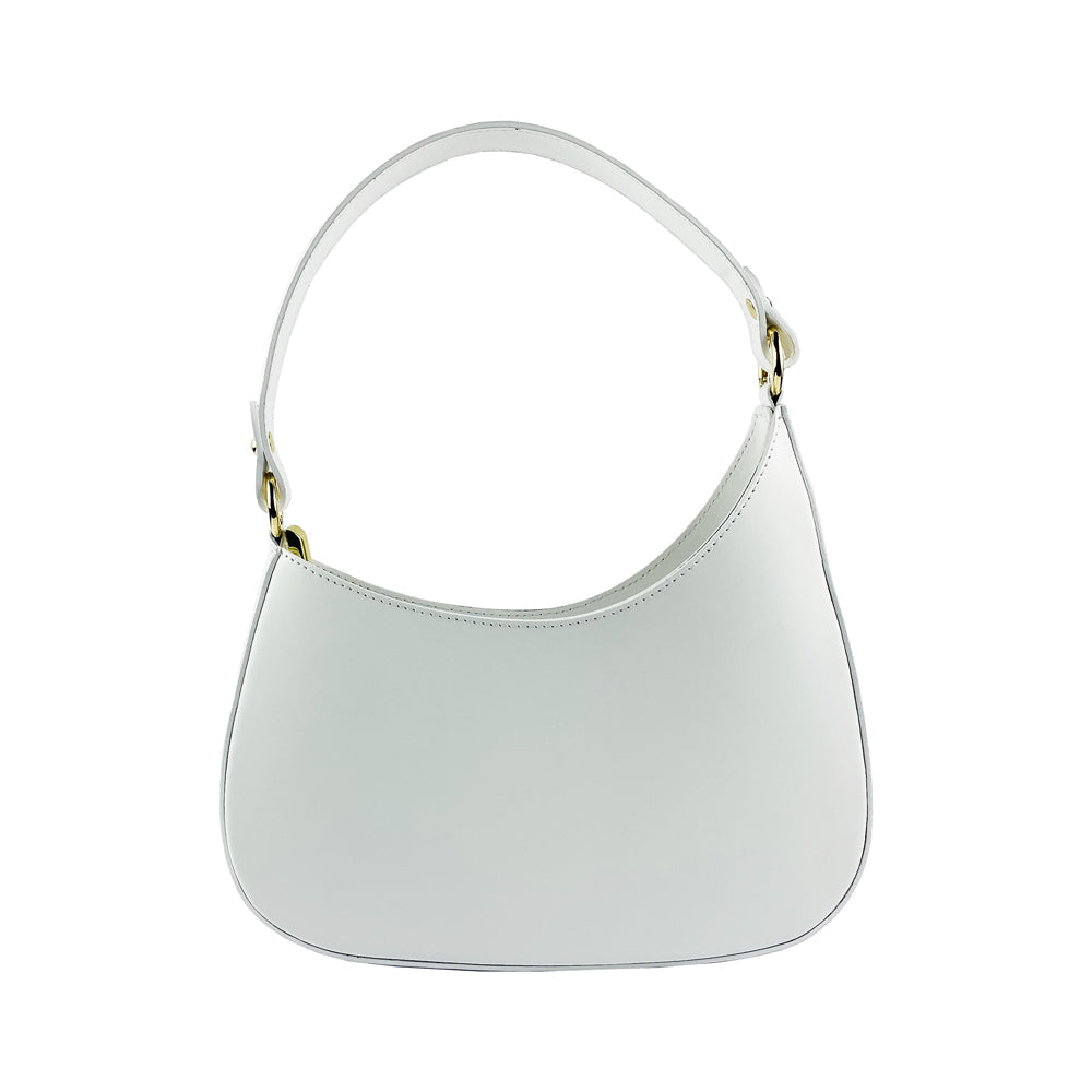 RB1013W | Women's shoulder bag and removable shoulder strap in Genuine Leather Made in Italy. Attachments with shiny gold metal snap hooks - White color - Dimensions: 28 x 6 x 25 + 12 cm (handle)-2