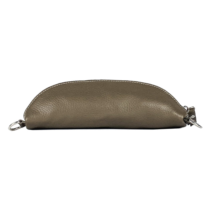 RB1015AQ | Waist bag with removable shoulder strap in Genuine Leather Made in Italy. Attachments with shiny nickel metal snap hooks - Taupe color - Dimensions: 24 x 14 x 7-3