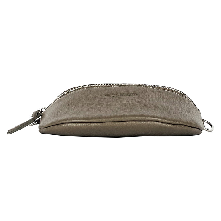 RB1015AQ | Waist bag with removable shoulder strap in Genuine Leather Made in Italy. Attachments with shiny nickel metal snap hooks - Taupe color - Dimensions: 24 x 14 x 7-4